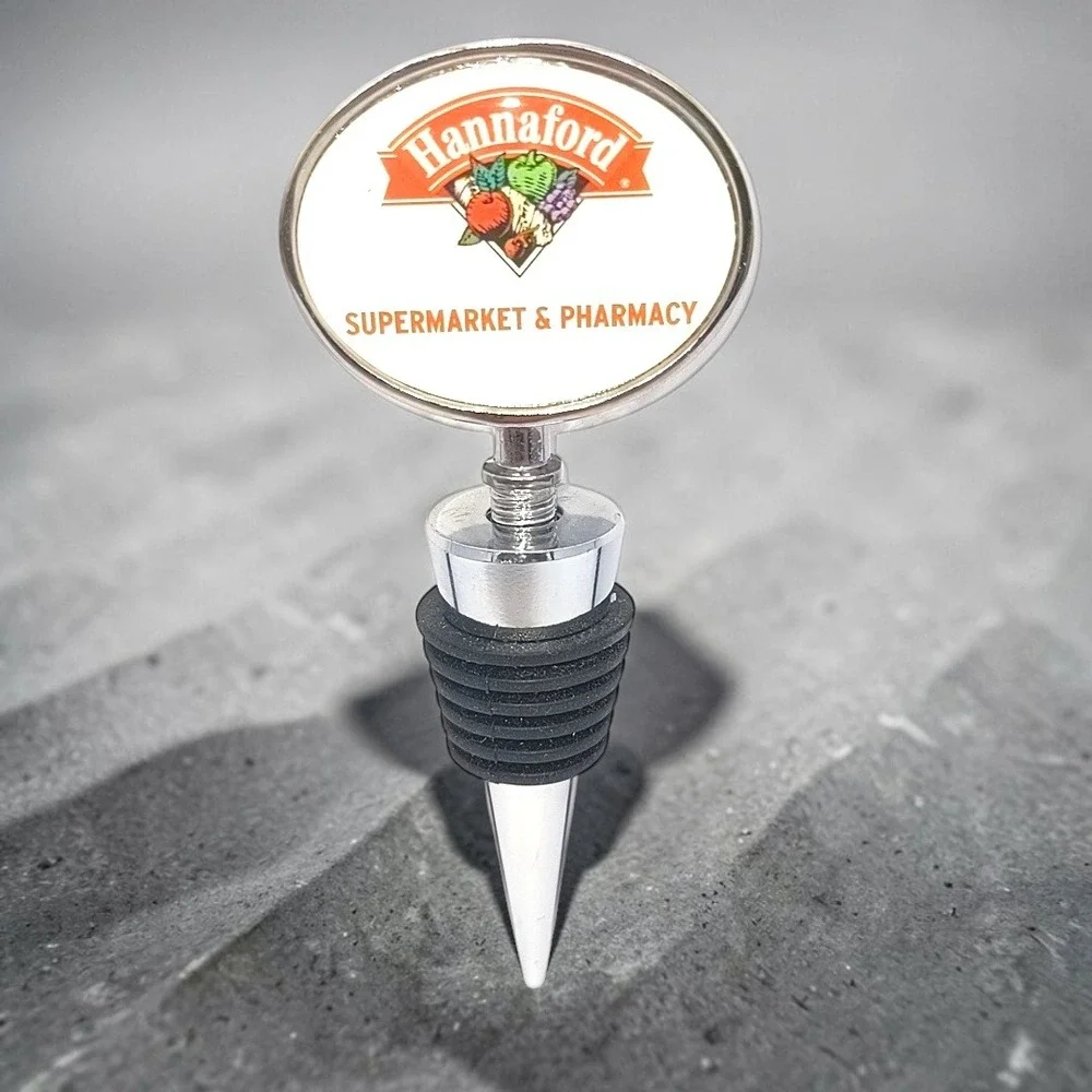 VTG Y2K Hannaford Supermarket Pharmacy Wine Bottle Stopper Chrome Metal Rubber