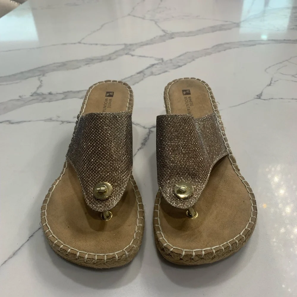 White Mountain Women’s Beachball Gold Glitter Fabric Espadrilles Size 8M‎