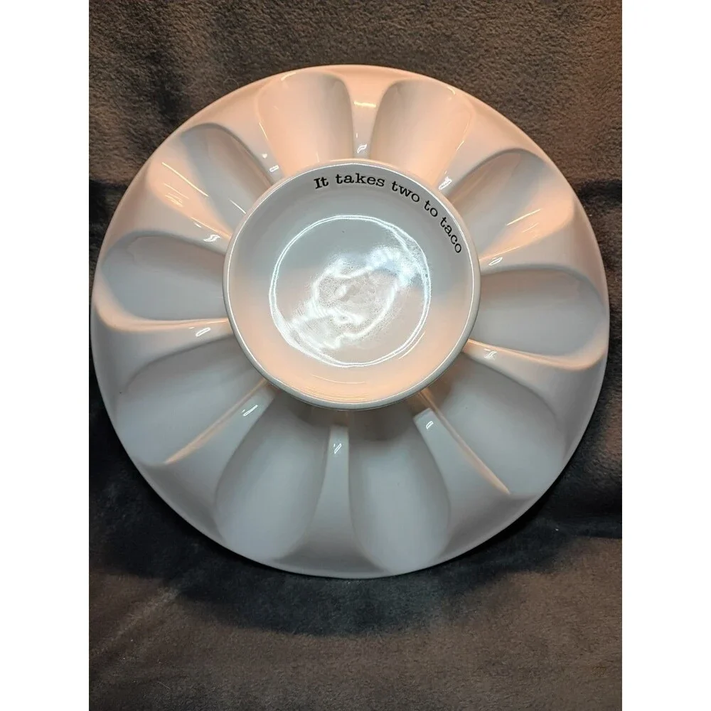 Mud Pie Ceramic Taco Platter w/ Center Dip Bowl 