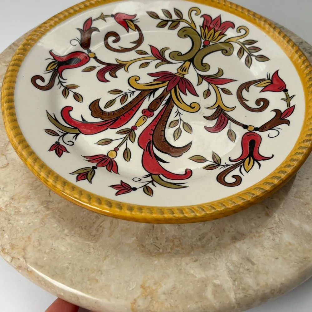 Pier 1 Oralia Earthenware Plate Floral Red Yellow Brown‎ Decorative Dish Salad