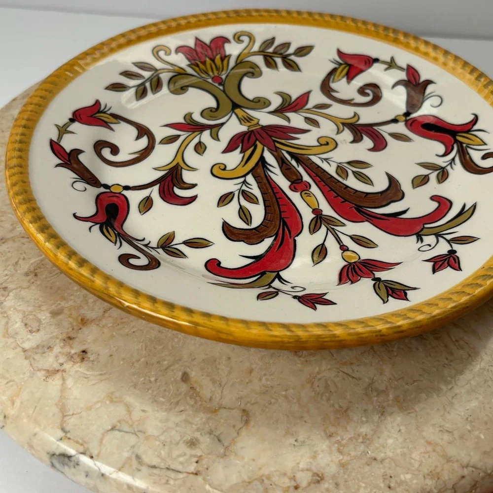 Pier 1 Oralia Earthenware Plate Floral Red Yellow Brown‎ Decorative Dish Salad