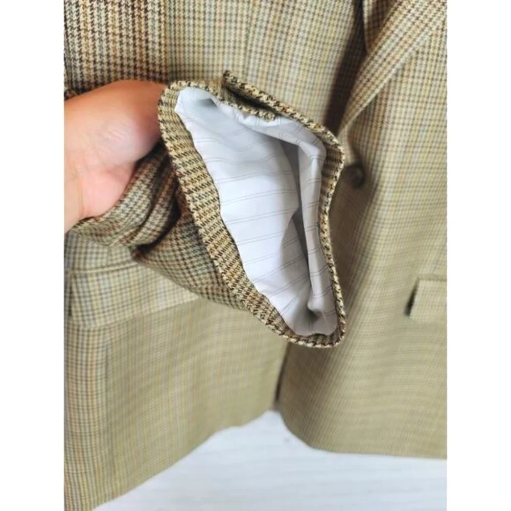 CHAPS 100% Silk Houndstooth Plaid 2 Button Sport Coat Jacket Blazer, sz 46 L