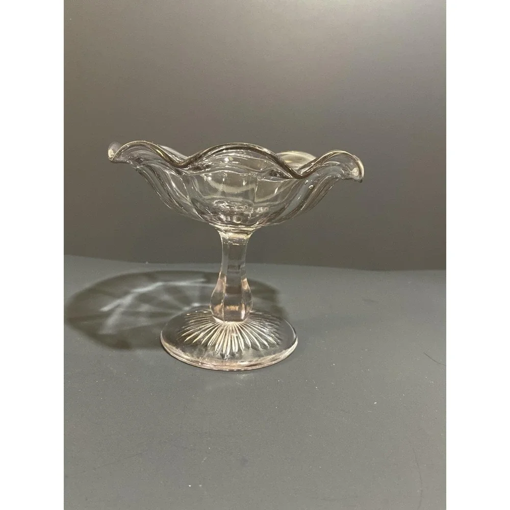 Vintage smoke grey glass pedestal dish flutes‎ ruffled centerpiece candy dish