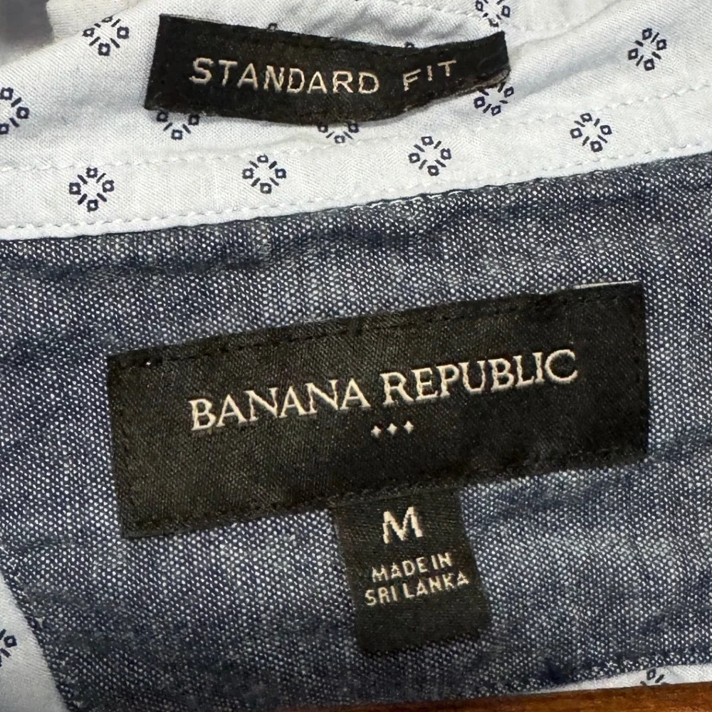 Banana‎ Republic Button Down Shirt Mens M Blue Excellent Geometric Short Sleeve