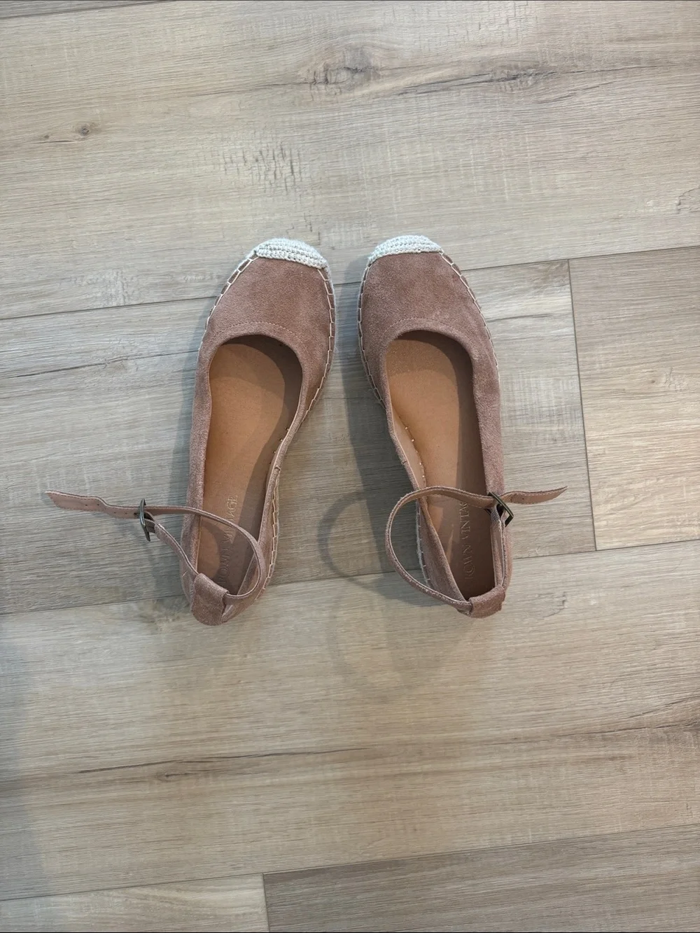 Crown Vintage Dusty Rose Suede Espadrille Flats with Ankle Strap