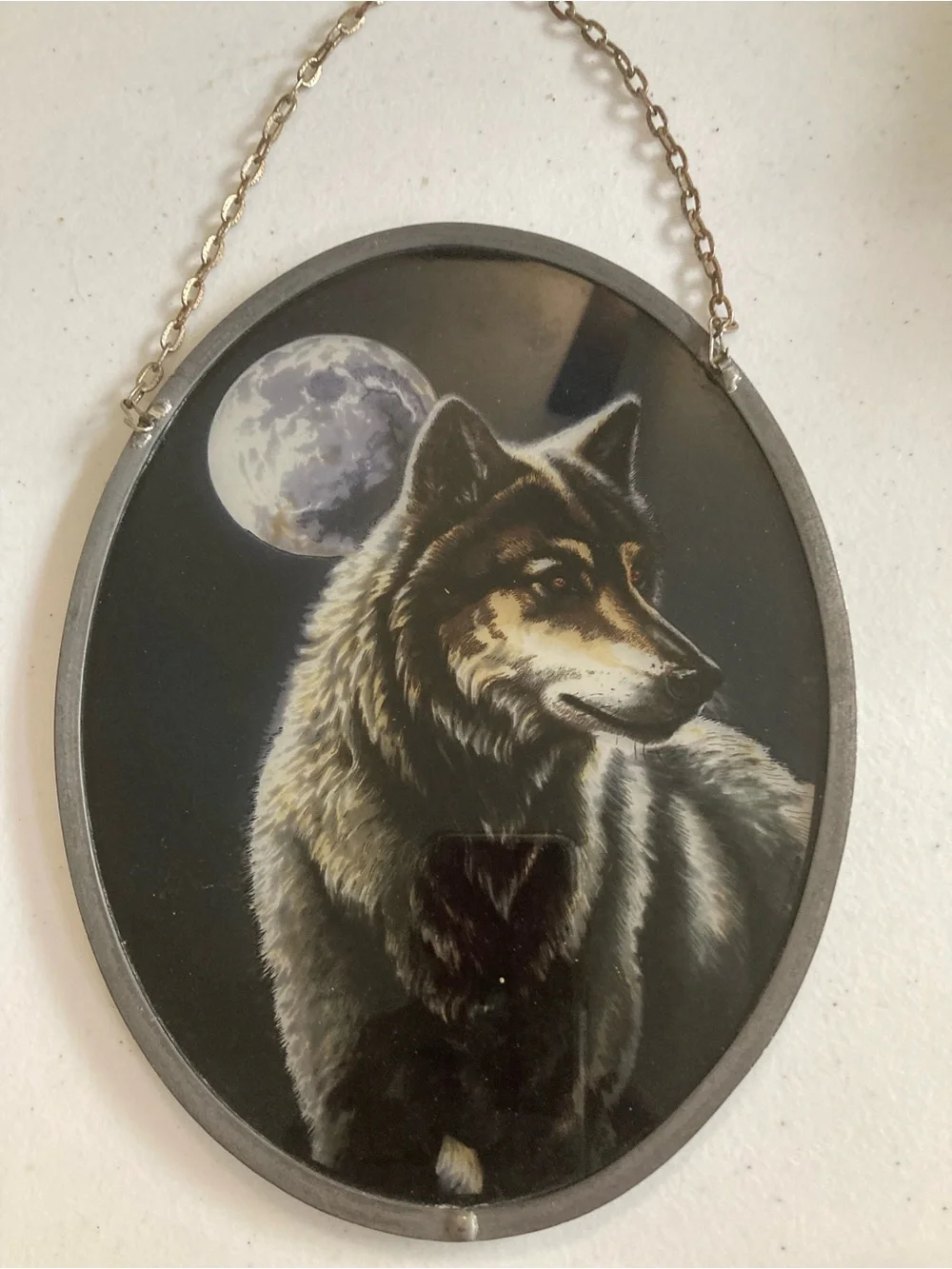 Gray Wolf Moon Oval Sun Catcher Wall Plaque - Unbranded