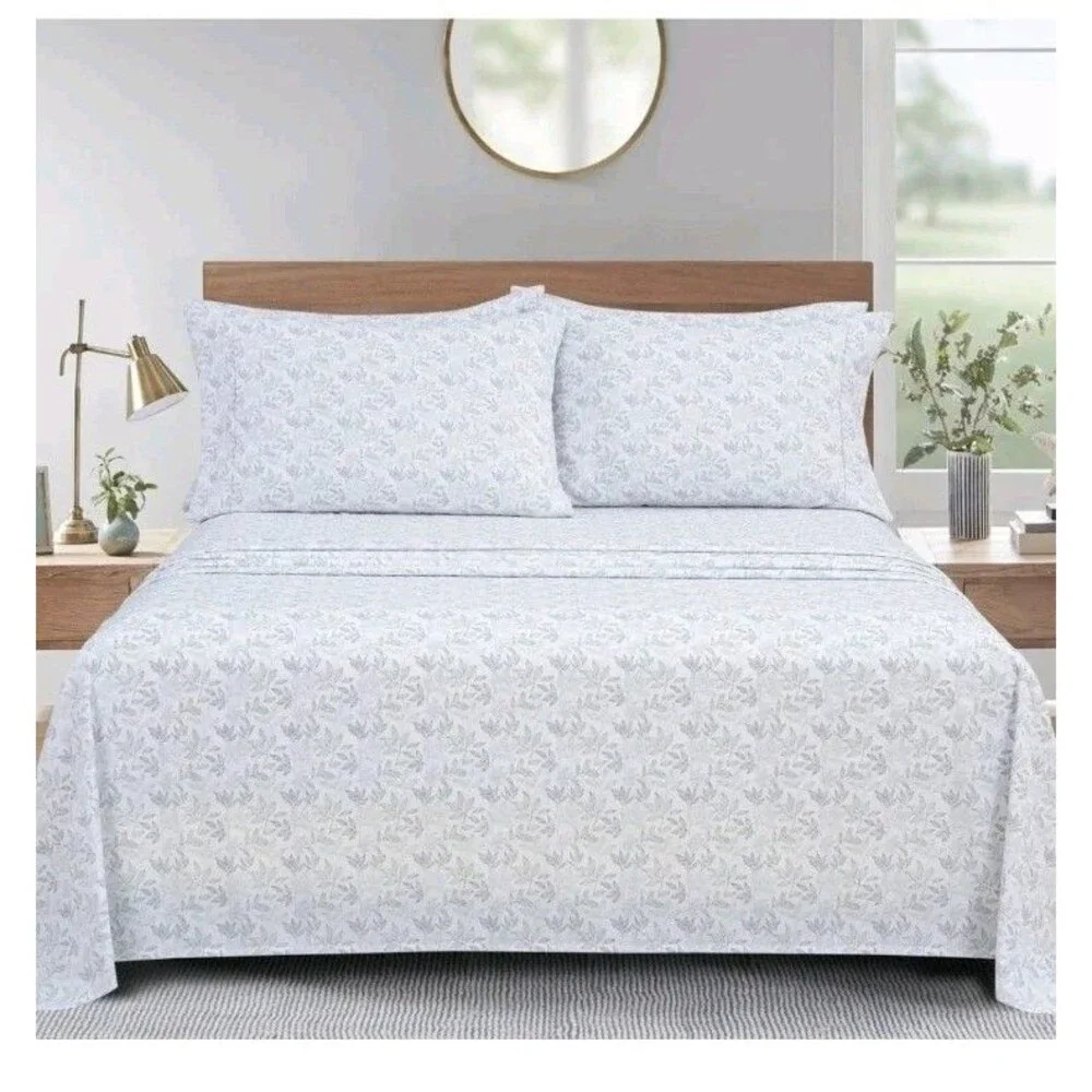 South Point Home Fashions Microfiber 6 Piece Sheet Set KING *Grey Leaf,  New