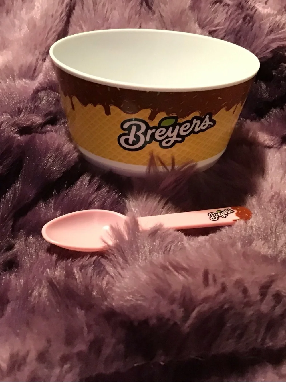 Breyers Ice Cream Bowl & Spoon Set - Yellow/Brown with Pink Spoon
