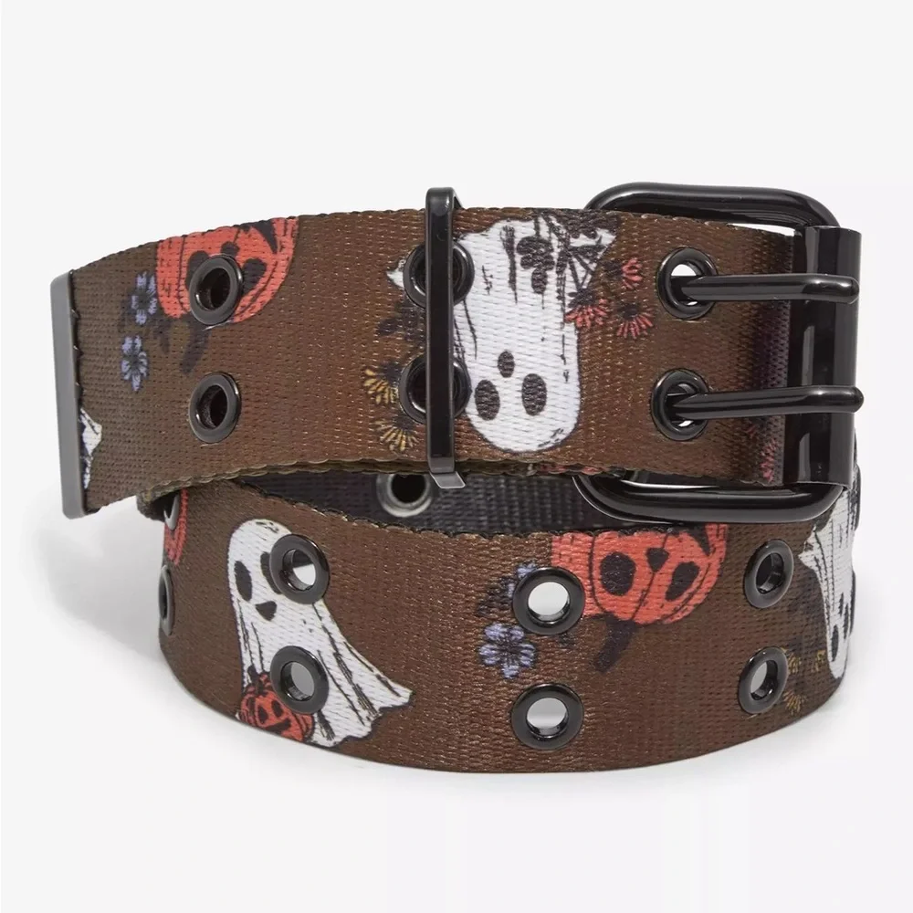 Floral Ghost & Pumpkin 2-Row Grommet Belt Hot‎ Topic Halloween
