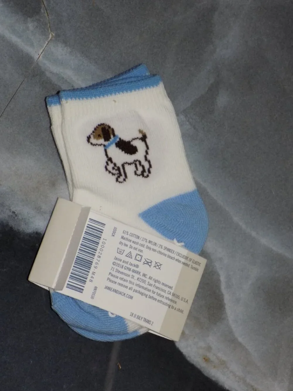 JANIE AND JACK BLUE/WHITE DOG W/COLLAR SOCKS SIZE 0/3 MONTHS NEW