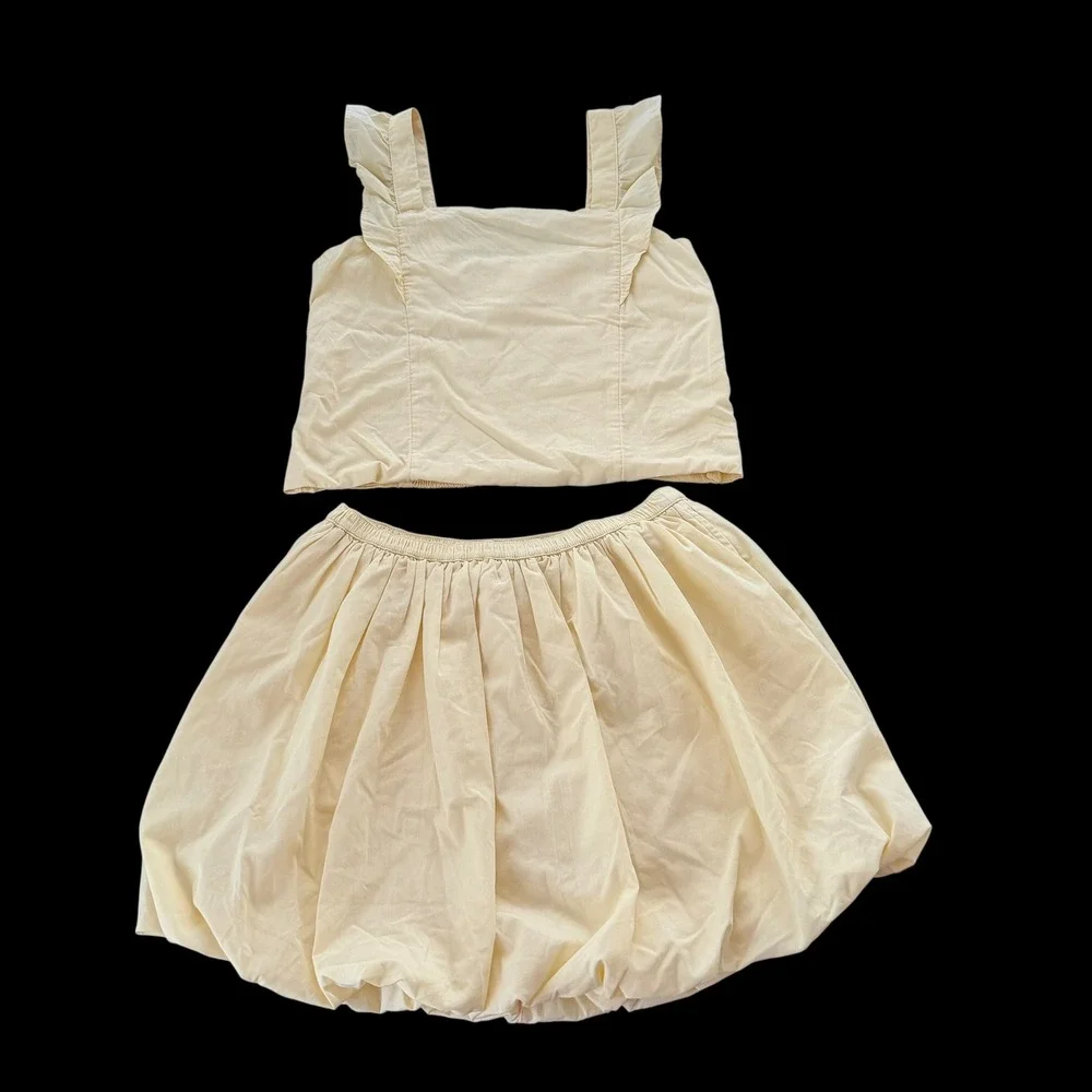Abercrombie Kids Girls Yellow 2-Piece Ruffle Crop Top and Bubble Skirt Set 13/14