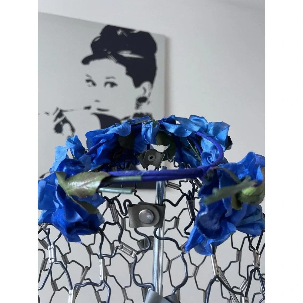 Blue Faux Rose Floral Crown Headband Boho Festival Wedding Hair Accessory