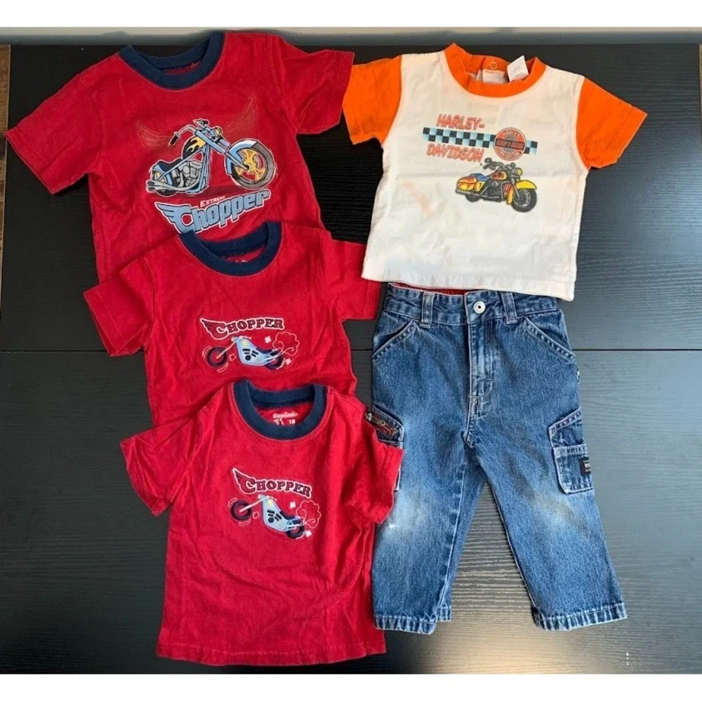 Kid Clothing LOT of 5‎ Motorcycle Theme 12 Months-3T Harley Davidson Garanimals