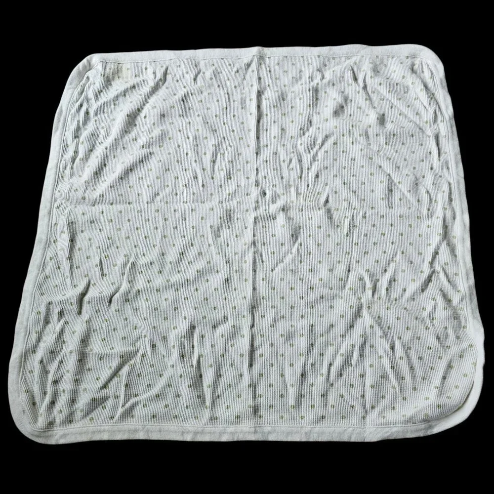 Parent's Choice‎ White Green Polka Dot Baby Blanket Thermal Waffle Weave 26x28