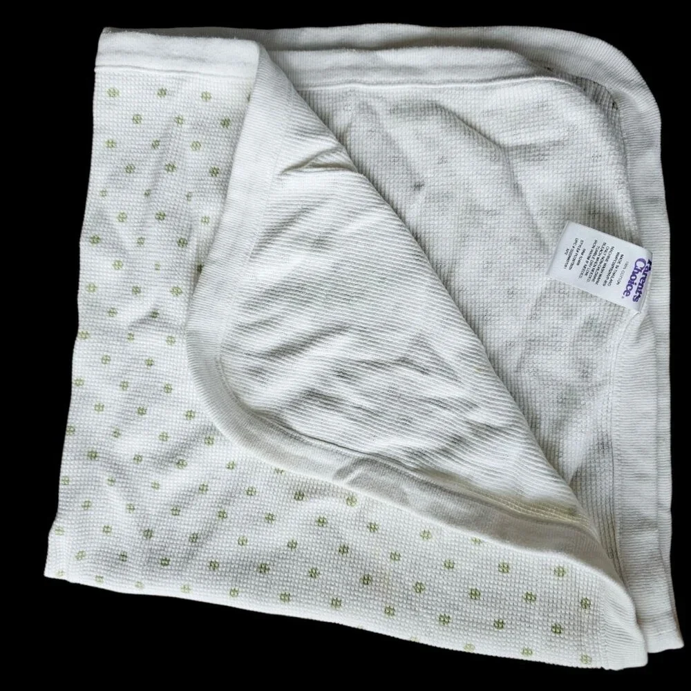 Parent's Choice‎ White Green Polka Dot Baby Blanket Thermal Waffle Weave 26x28