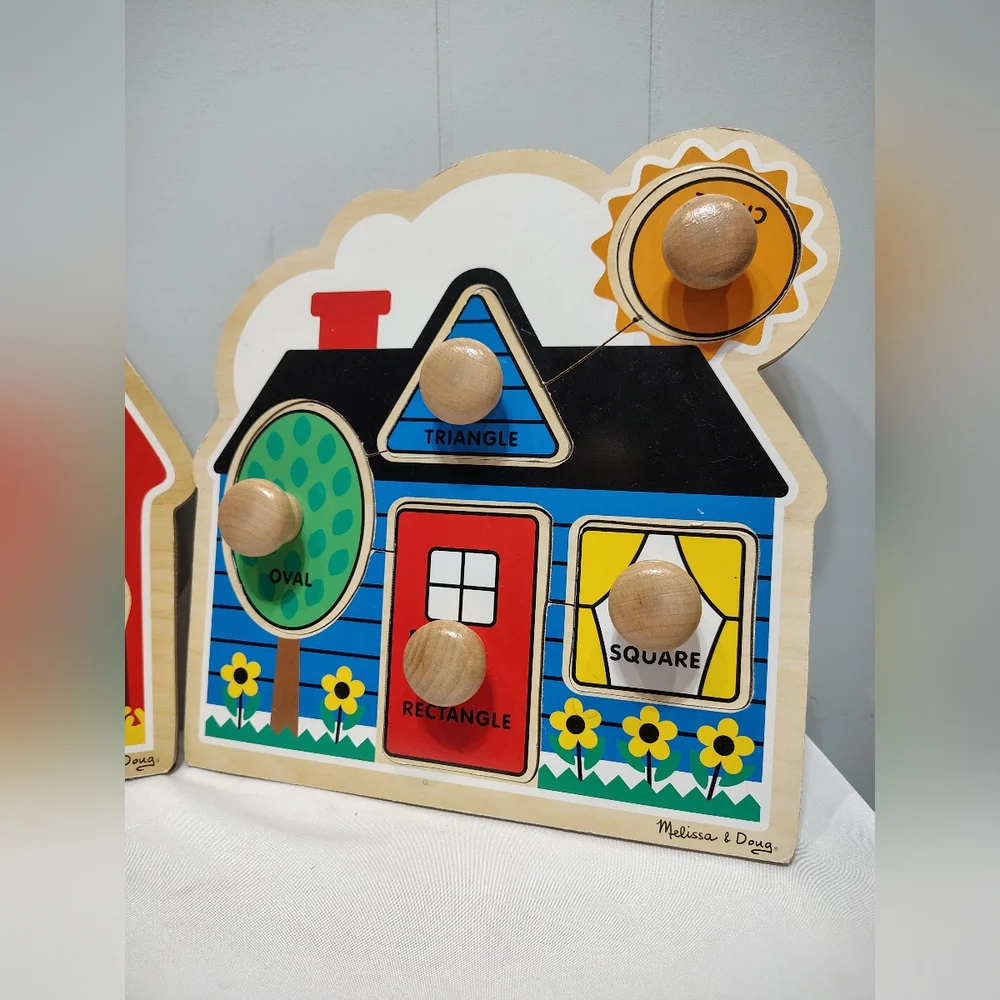 Melissa &‎ Doug Jumbo Knob Wooden Puzzle Bundle Farm Animals & Shapes