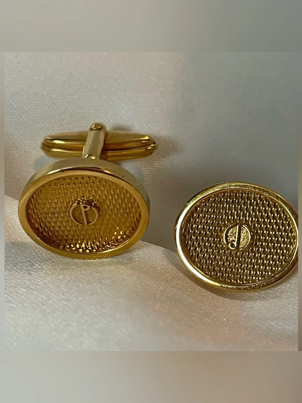 Authentic Alfred Dunhill Gold Plated Oval  Cufflinks with Logo Accent