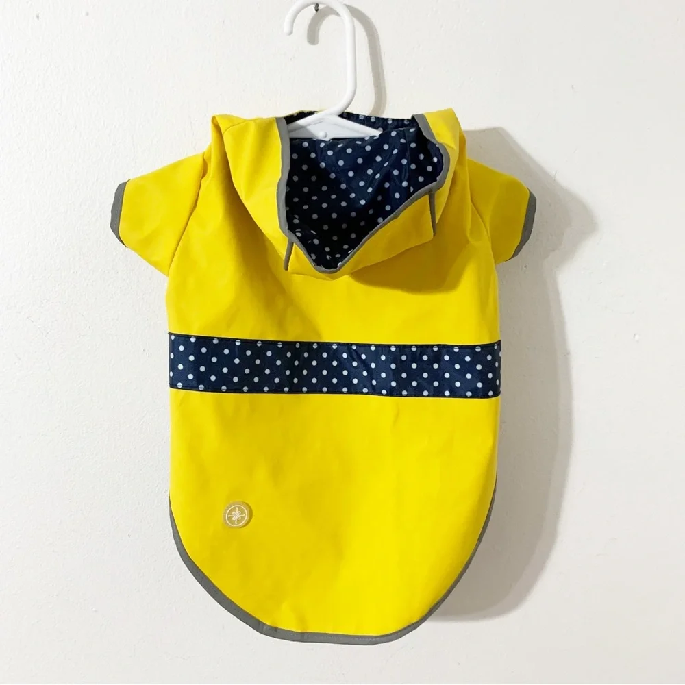 Good2Go Petco Reversible Dog Raincoat Hood Waterproof Leash Hole Polka Dot🟡🔵⚪️