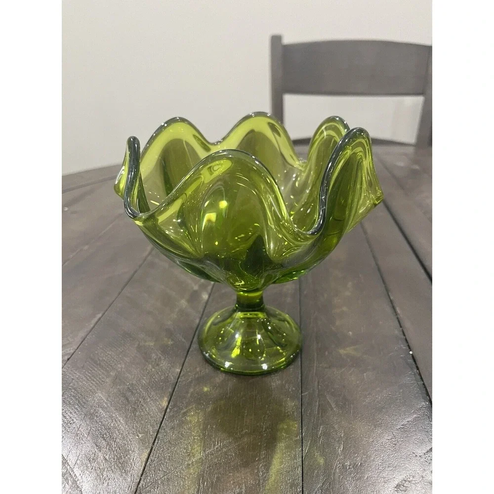 Viking Green Swung Glass‎ Handkerchief Vase 5.75