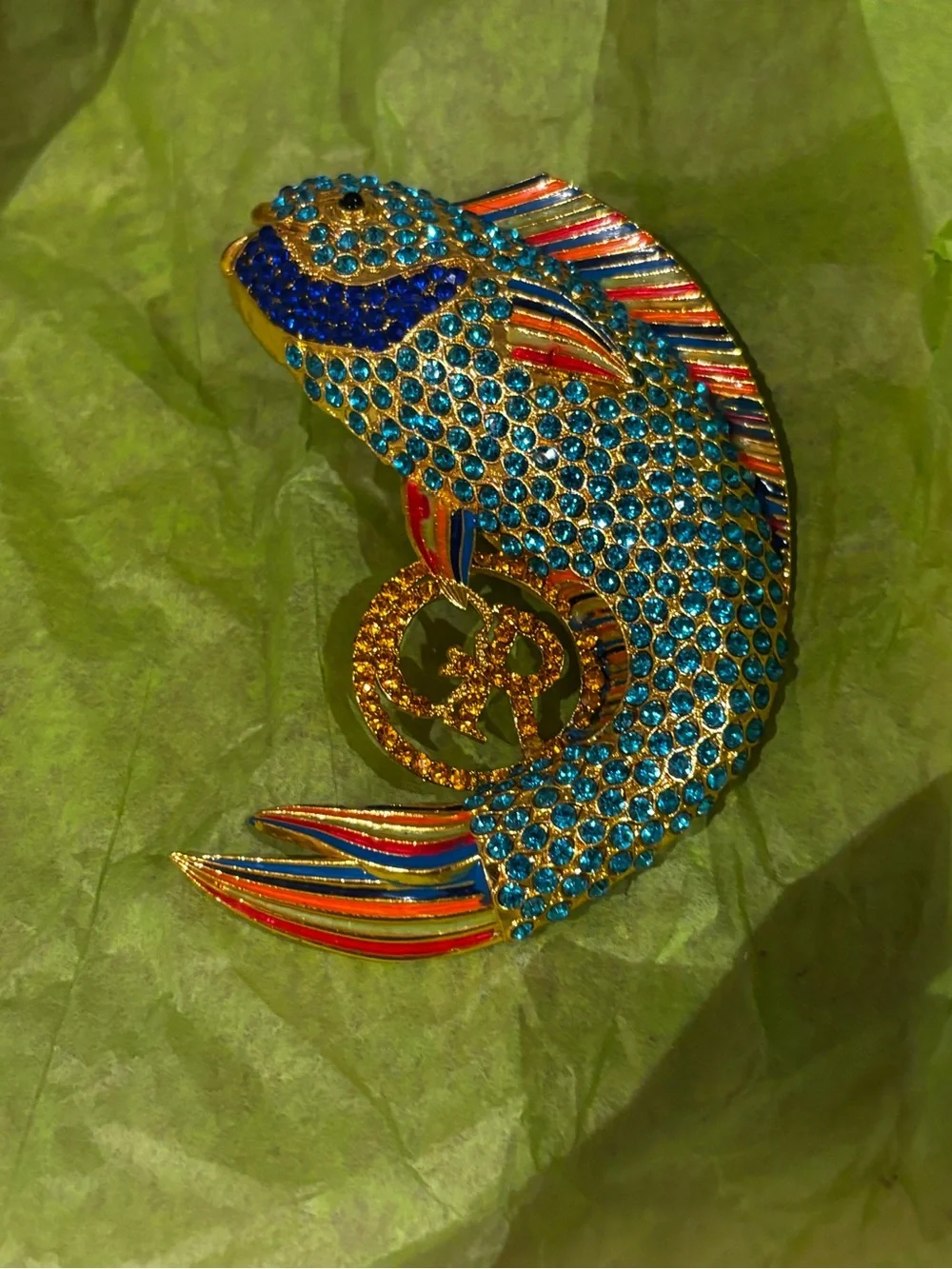 Jeweled large Blue Fish Brooch - Decorative Pet Fish Accessory