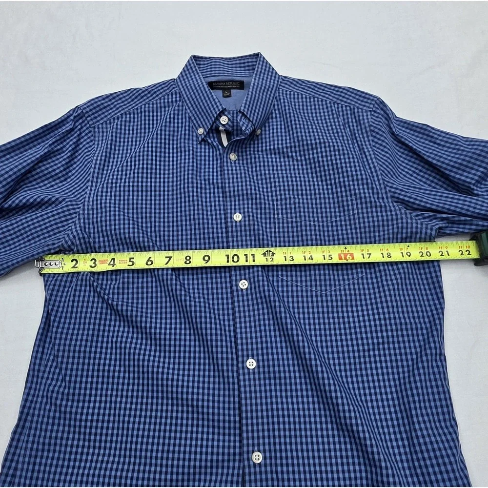 Banana Republic Non-iron Tailored Slim Fit Blue Check Plaid Shirt Men's Size L