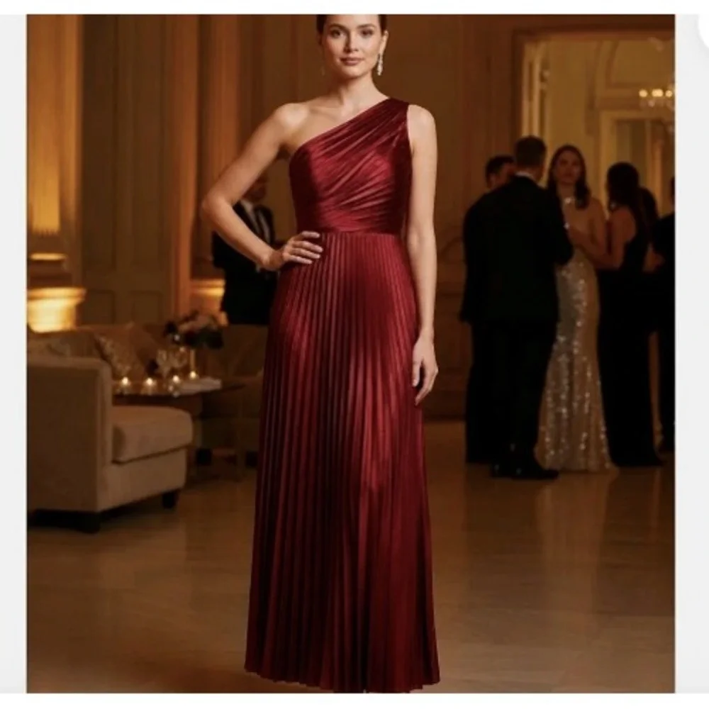 Abercrombie & Fitch Red One Shoulder Pleated Maxi Dress Gown MT Tall