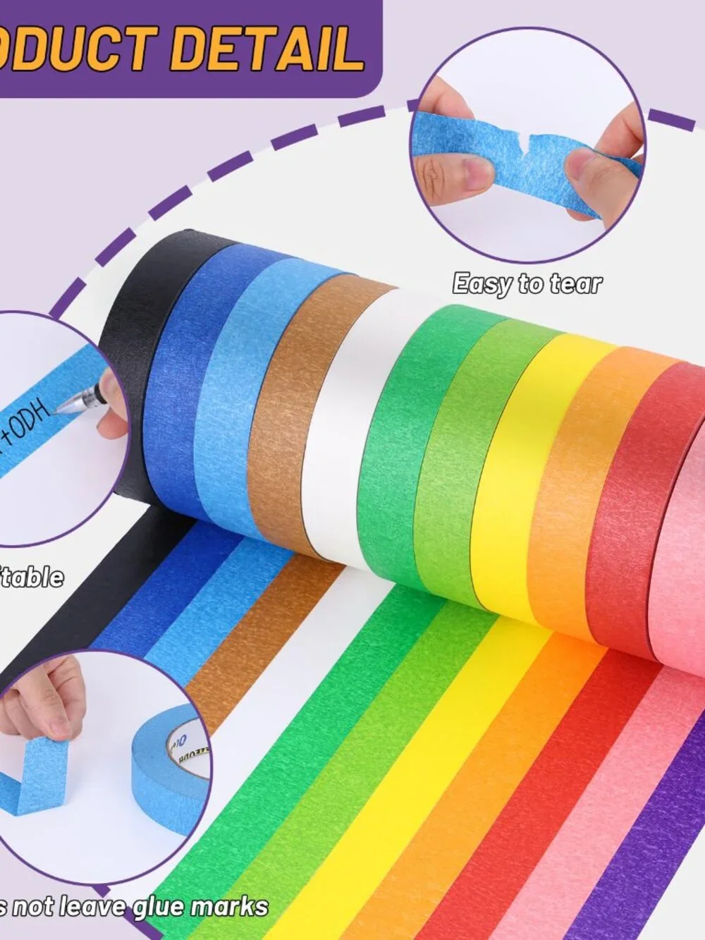 Oleitodh 12 Rolls Colored Masking Tape-1/2 inch x 1080 Ft Painters Tape, Rainbow