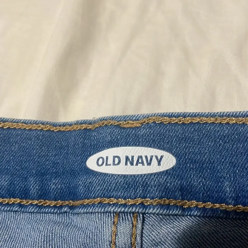 Old navy 5 denim stretch shorts cream leg lace trim euc worn once never dried