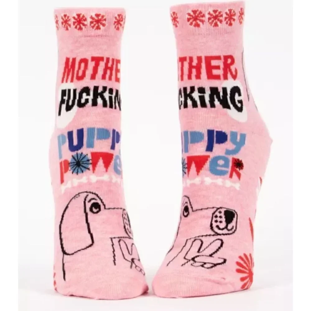 Blue Q Womens Cotton Ankle Socks Puppy Power Pink