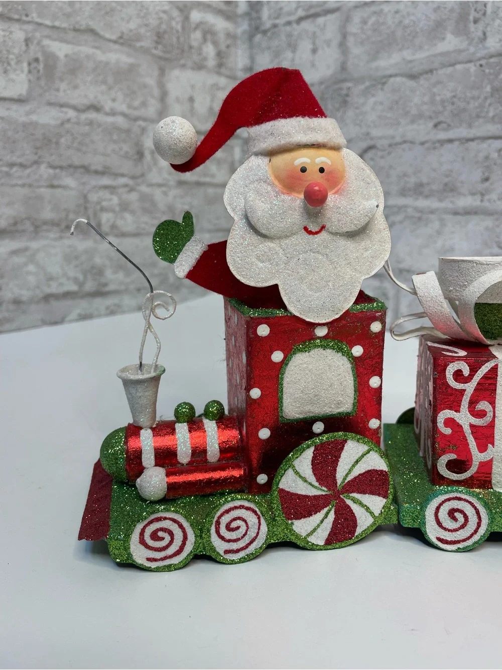 Pier 1 Metal Christmas Train Candle Holder Santa 3 Piece Very Rare HTF 11”