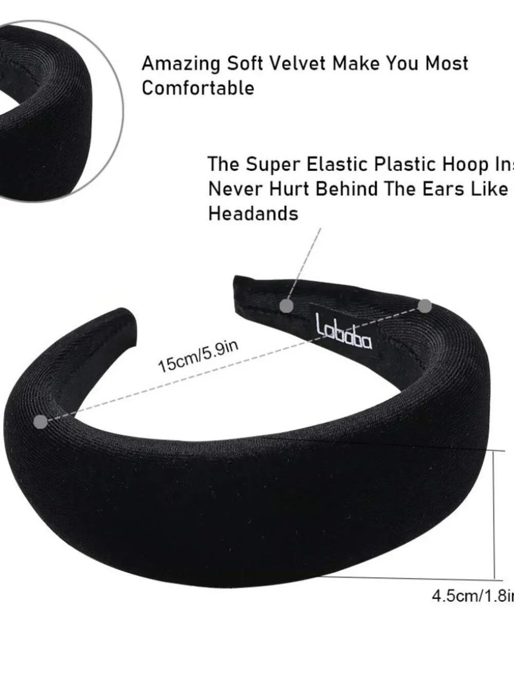 Ivyu Headbands, Headband for Women - Black Velvet Padded Hair Accessories, Hair