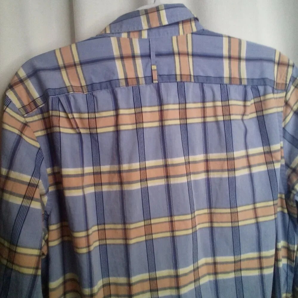 Banana Republic Shirt Men M 15 15 1/2 Button Up Long Sleeve Plaid Blue Orange