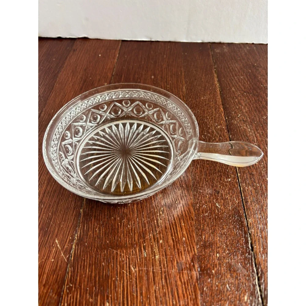 Imperial Cape Cod Clear Glass Nappy Bowl Starburst Pattern Tab Handle Vintage