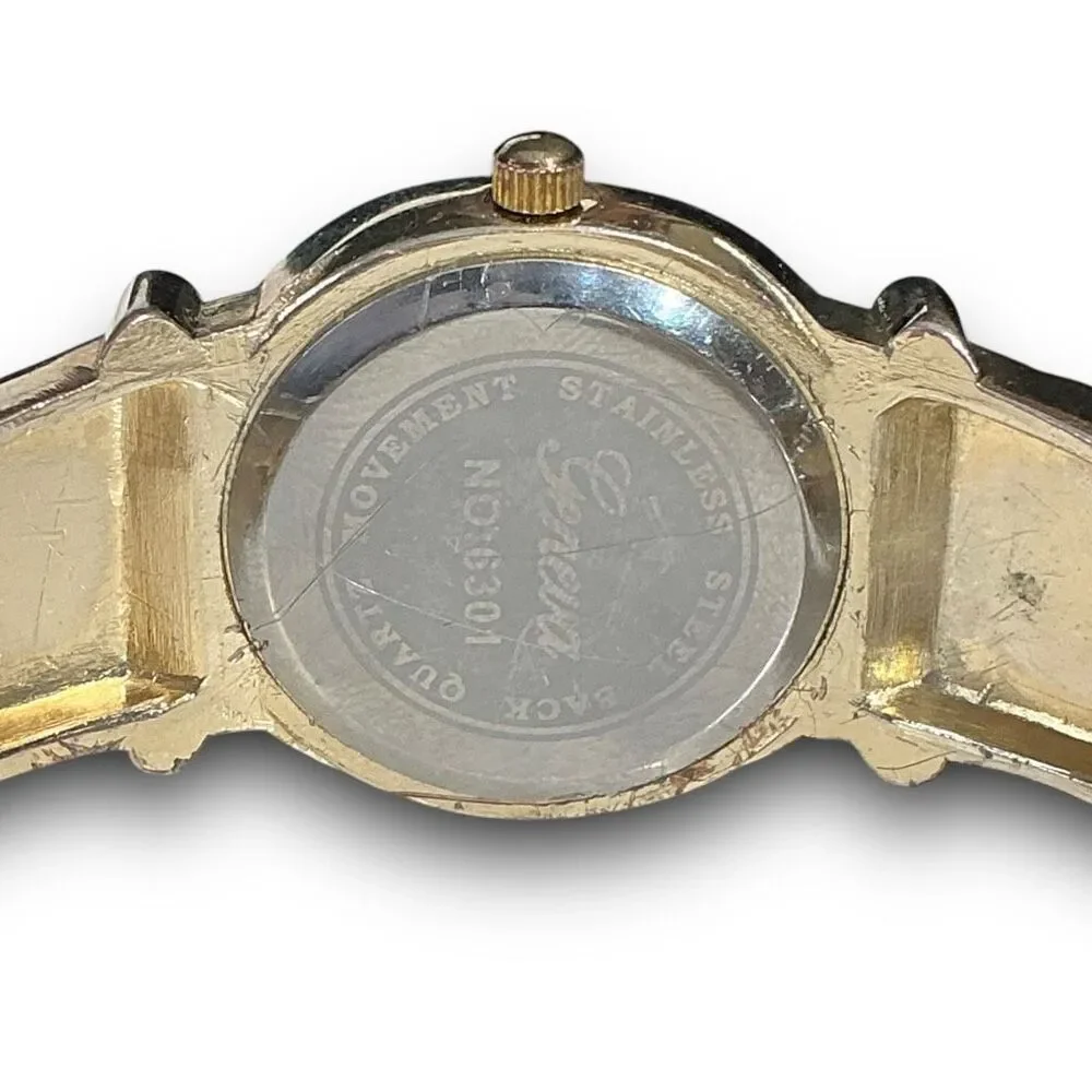 Y2K Vintage Gold Tone Round Face Bangle Cuff Bracelet Watch