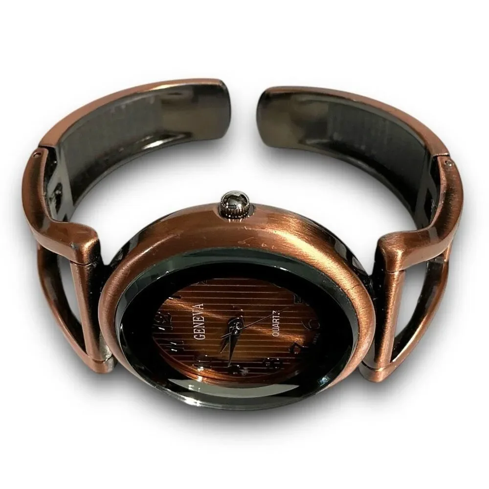 Geneva Y2K Vintage Bronze Bangle Cuff Style Fashion Wrist Watch