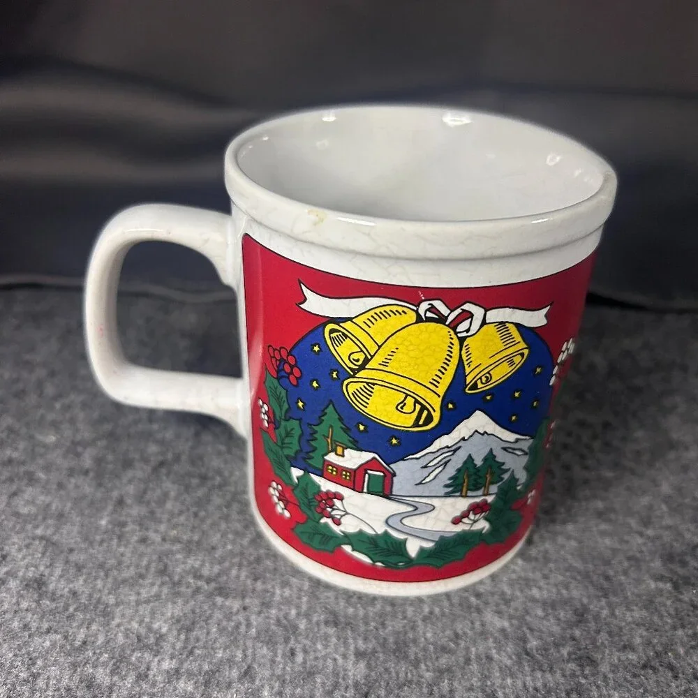 Vintage Japan White Ceramic Glass Coffee Cup Holiday Mug Christmas Noel‎ Snowman