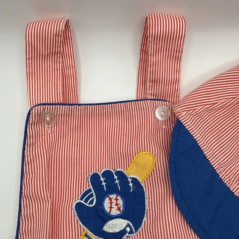 Vintage Cuties by Judy Baseball Bat Mitt Baby  Romper with Hat 0-6 Months