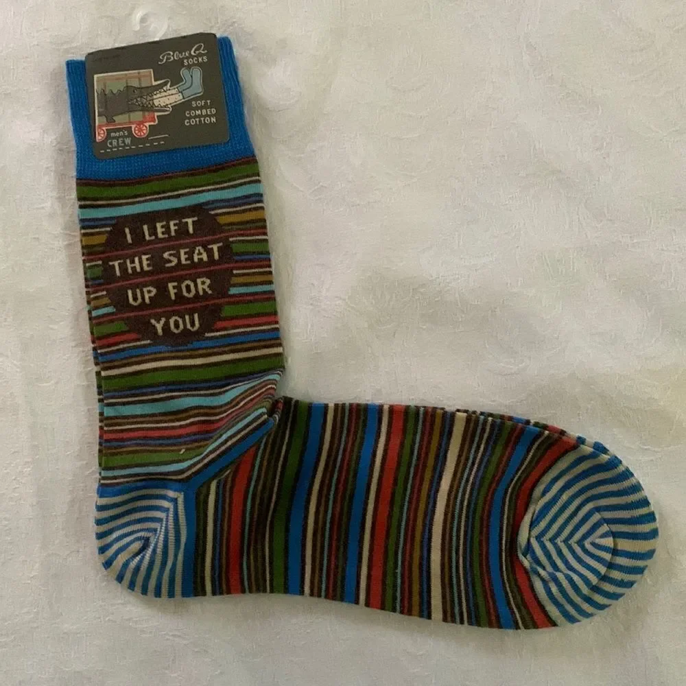 Mens Cotton Crew Socks Blue Q “I Left the Seat Up for You”