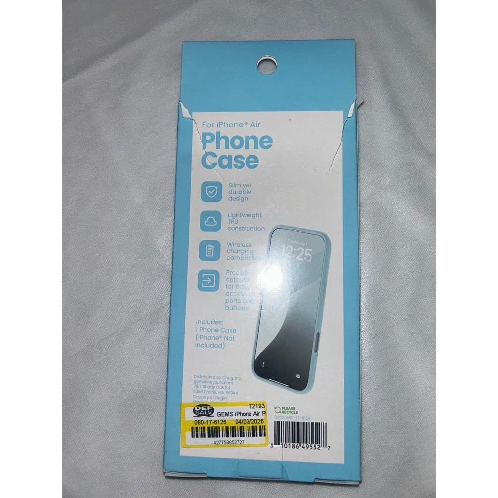 GEMS iPhone Air Phone‎ Case Light Blue TPU Slim Durable Wireless Charging NEW