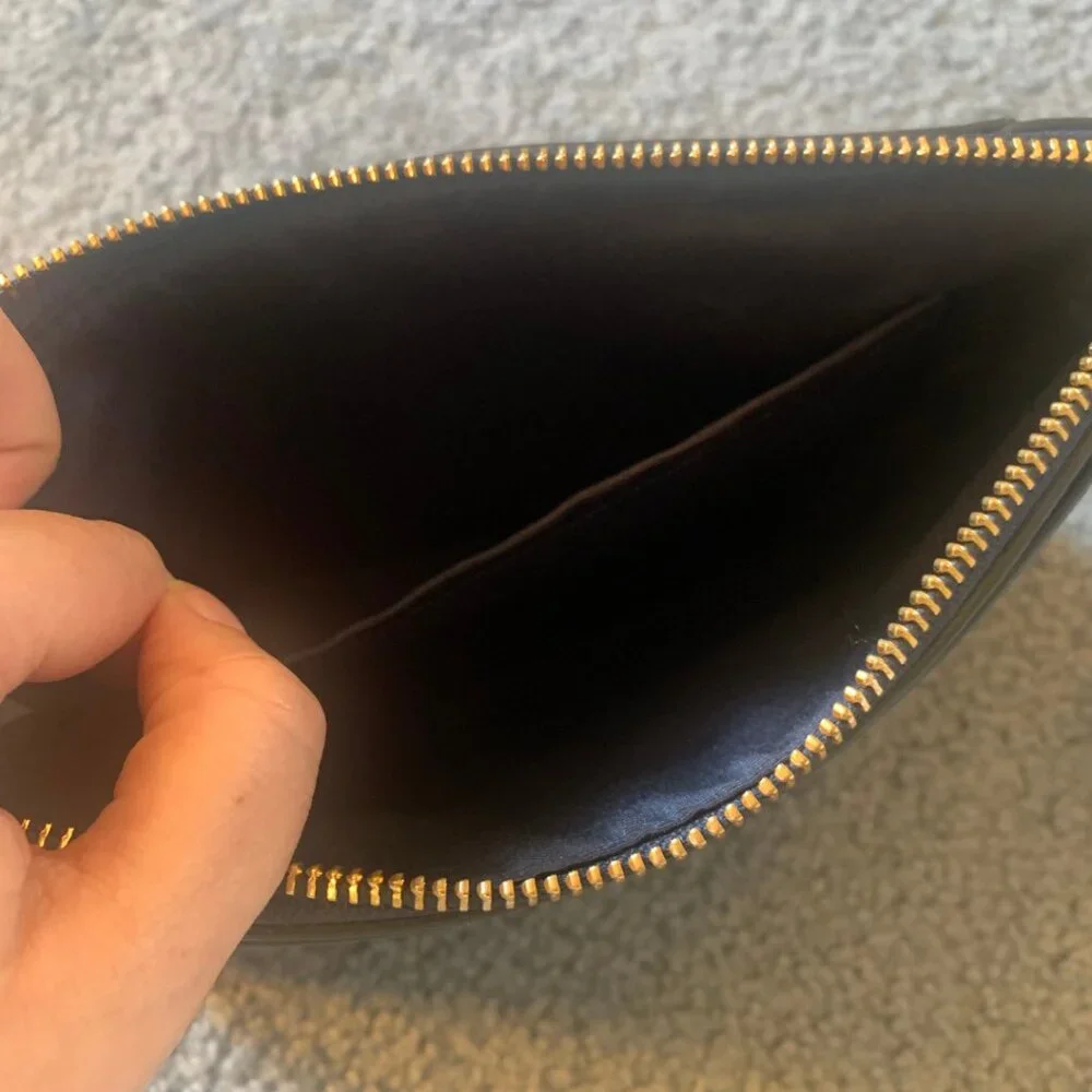 COACH DARK NAVY BLUE PEBBLED LEATHER CLUTCH WITH WRISTLET STRAP