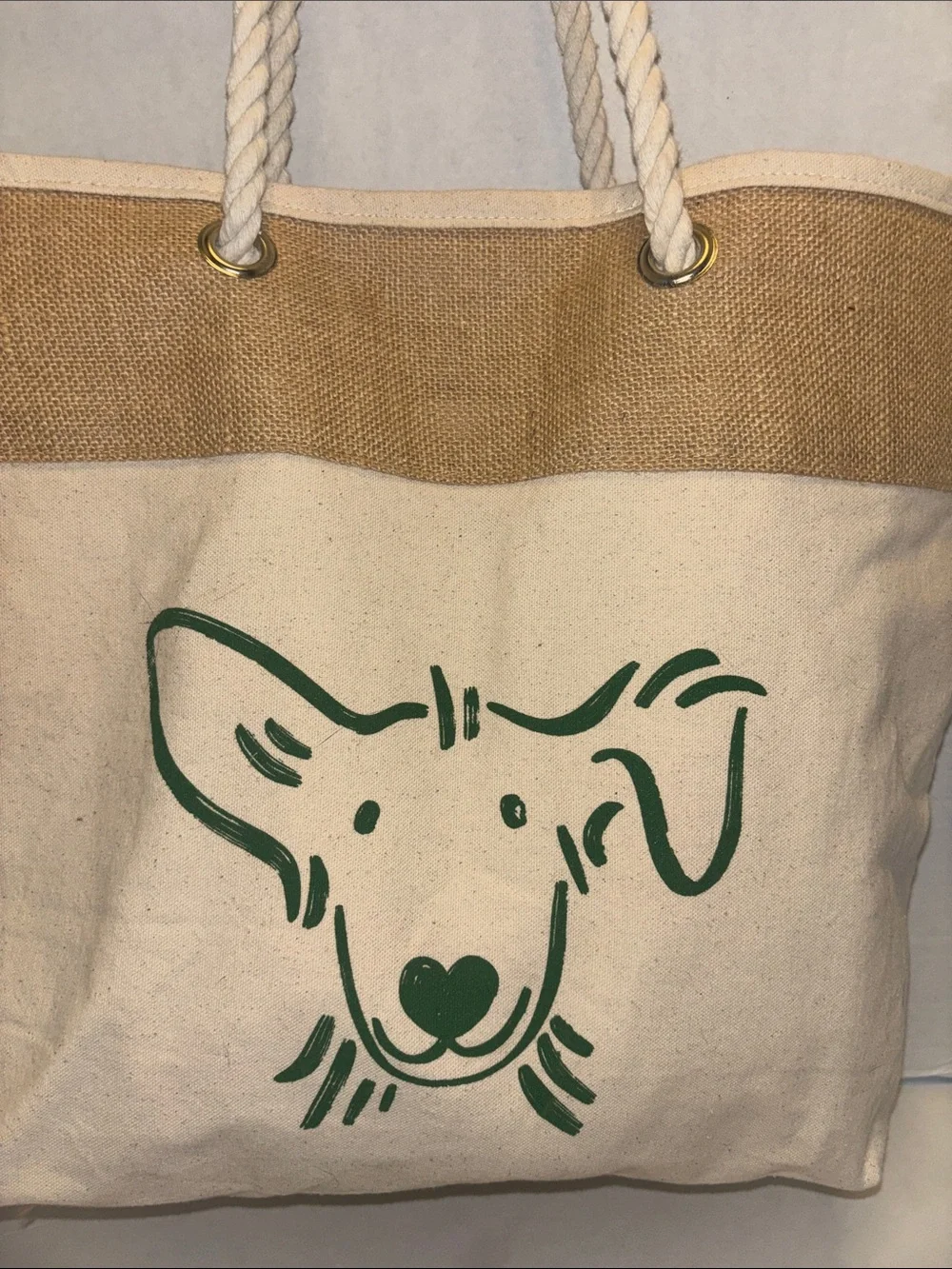 TELL YOUR DOG I SAY HELLO…DOG BRAND..BEACH TOTE..ANYTHING TOTE..JUTE AND COTTON.