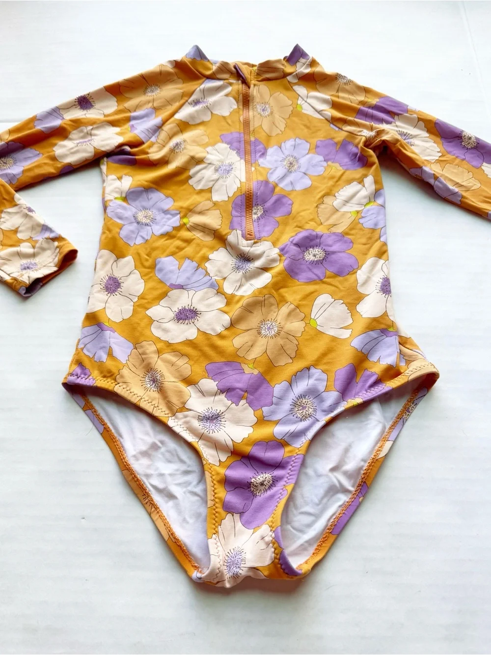 Zara Girl Long Sleeve Rash Guard in Orange Purple Floral Print size 8-9Y