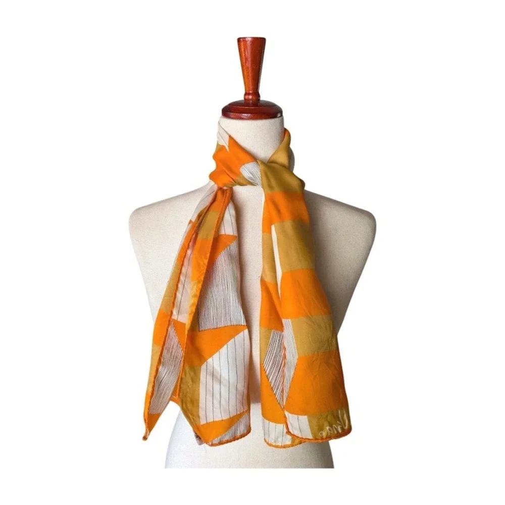 Vintage Scarves by Vera Orange‎ Geometric Op Art Silk Blend Scarf Made in Japan