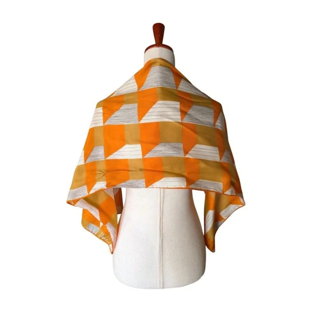 Vintage Scarves by Vera Orange‎ Geometric Op Art Silk Blend Scarf Made in Japan