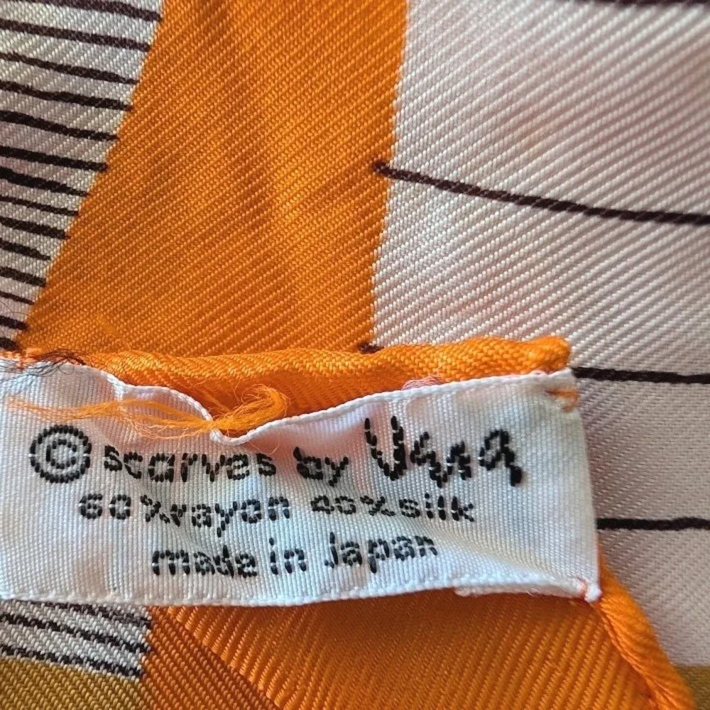 Vintage Scarves by Vera Orange‎ Geometric Op Art Silk Blend Scarf Made in Japan