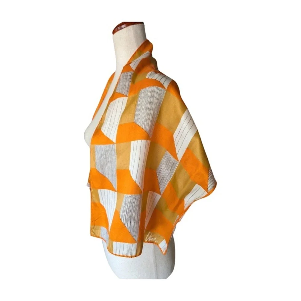 Vintage Scarves by Vera Orange‎ Geometric Op Art Silk Blend Scarf Made in Japan