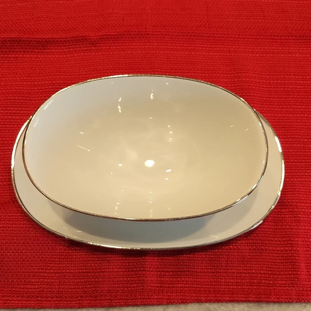 Vintage MCM ROSENTHAL Bettina Smoke Sauce Bowl with Attached Plate Silver Rim