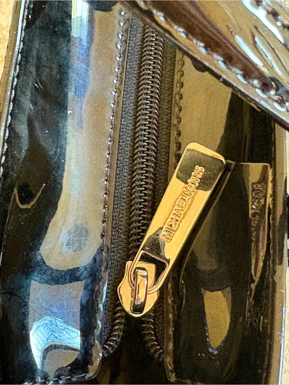 Michael Kors Black Patent Leather Satchel with Logo Charm