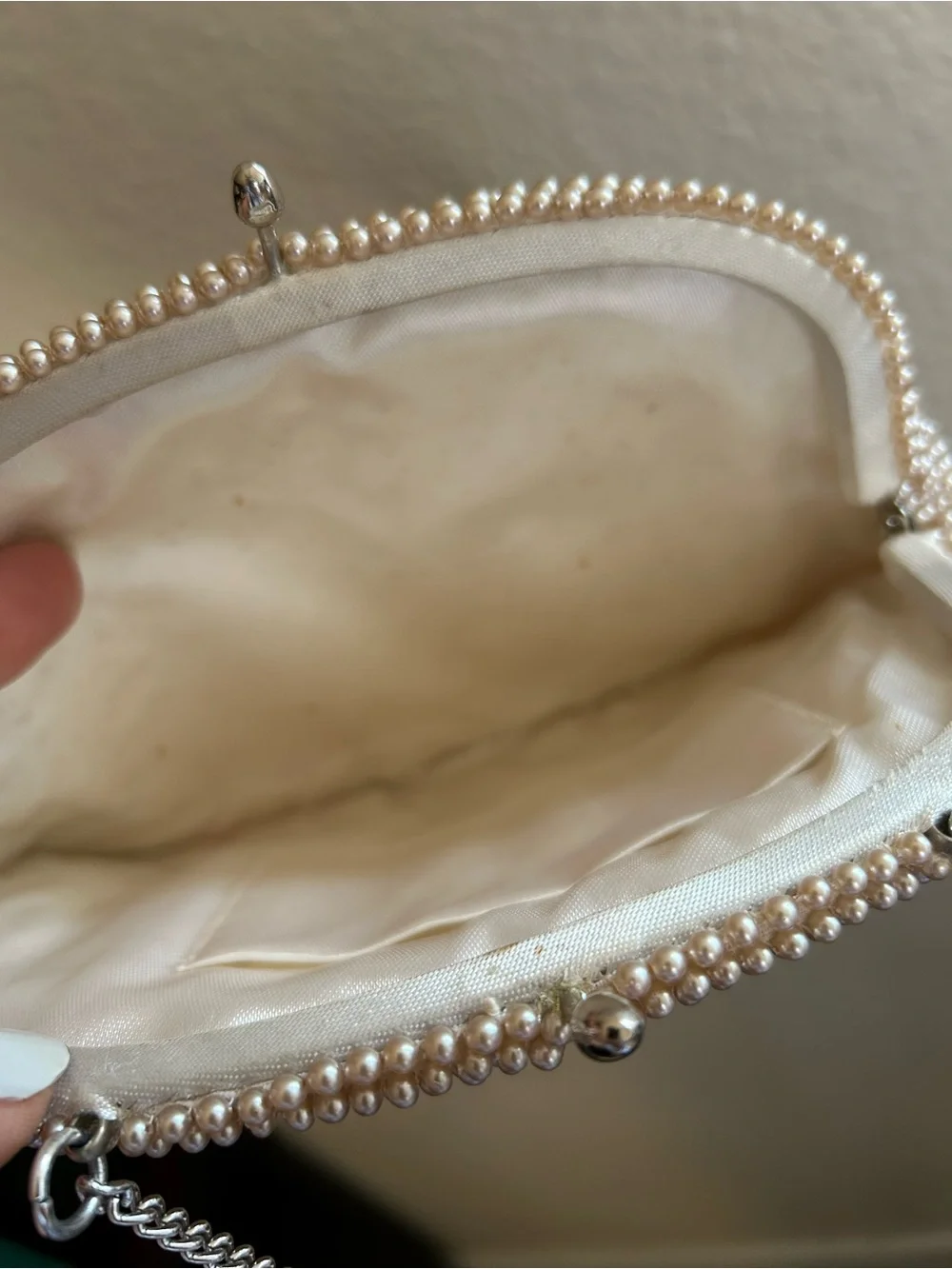 Beaded Evening Clutch in Cream with Lotus design