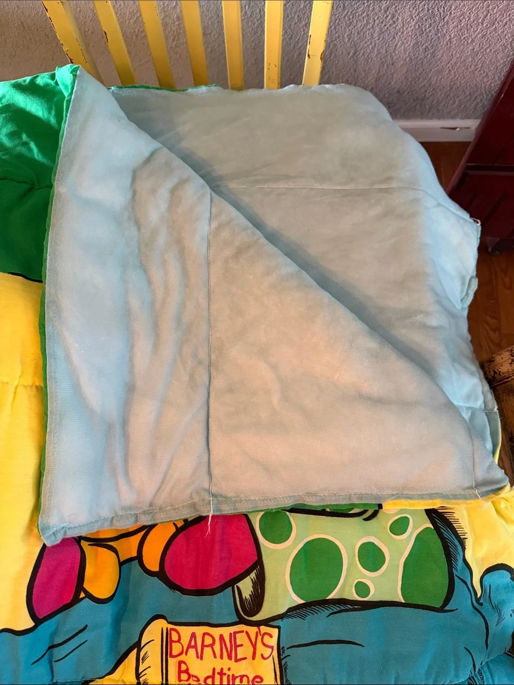 Vintage Barney Bright Green and Purple Kids Bedtime Sleeping Bag